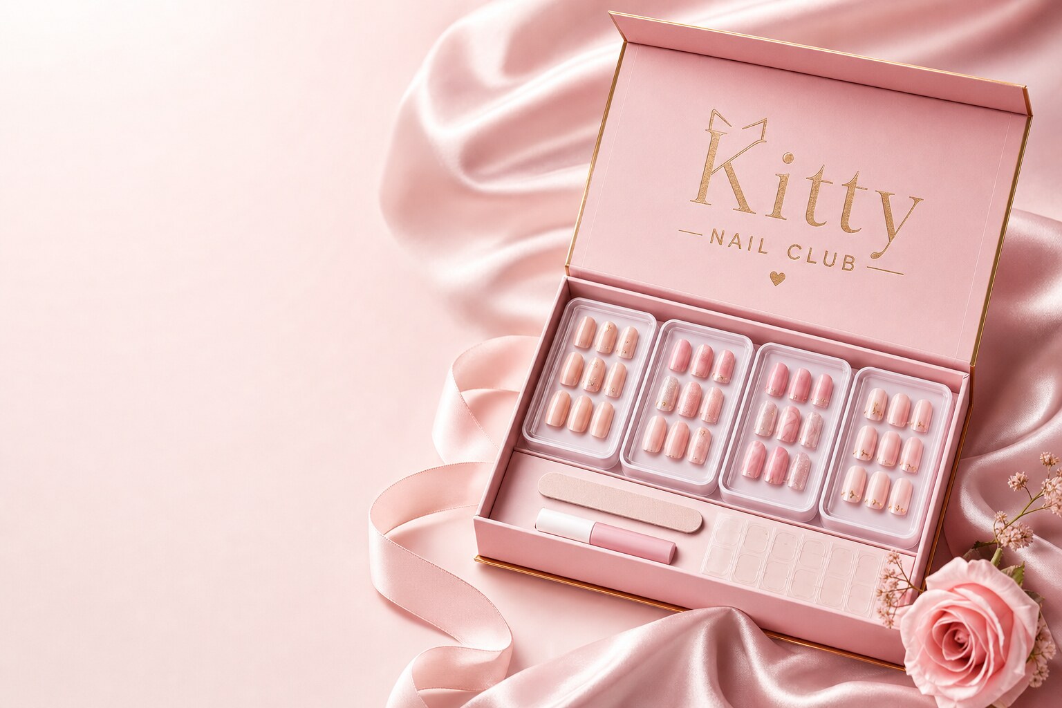 Kitty Nail Club: caja premium con sets de uñas press-on y kit de aplicación